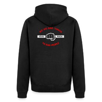 Krav Maga - Selbstverteidigung Defense Training - Unisex Premium Bio Zip Hoodie - Schwarz - Hinten - Nico (187cm)