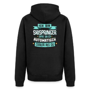 Ich bin Skispringer, damit bin ich cooler als du. - Unisex Premium Bio Zip Hoodie - Schwarz - Hinten - Nico (187cm)
