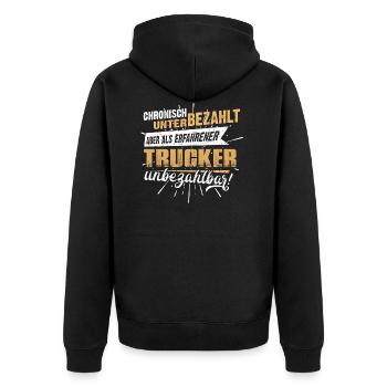 Edles Berufe-Shirt für den Trucker, LKW-Fahrer - Unisex Premium Bio Zip Hoodie - Schwarz - Hinten - Nico (187cm)