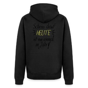 scheiss drauf HEUTE Party Feier Geschenk - Unisex Premium Bio Zip Hoodie - Schwarz - Hinten - Nico (187cm)