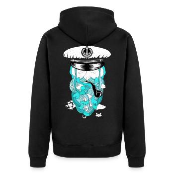 Kapitän im Meer - Unisex Premium Bio Zip Hoodie - Schwarz - Hinten - Nico (187cm)