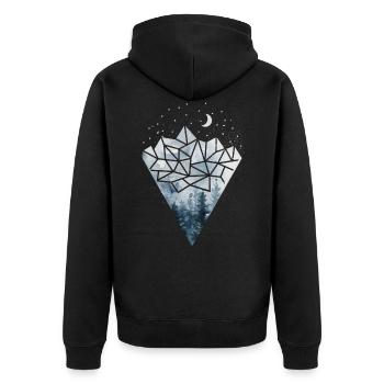 Geometrie Berge Polygon Wald - Unisex Premium Bio Zip Hoodie - Schwarz - Hinten - Nico (187cm)