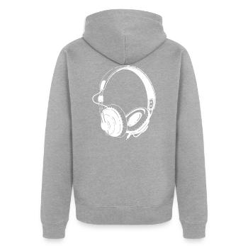 Kopfhörer - Unisex Premium Bio Zip Hoodie - Grau meliert - Hinten - Nico (187cm)