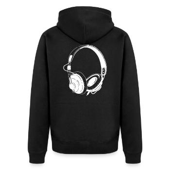 Kopfhörer - Unisex Premium Bio Zip Hoodie - Schwarz - Hinten - Nico (187cm)
