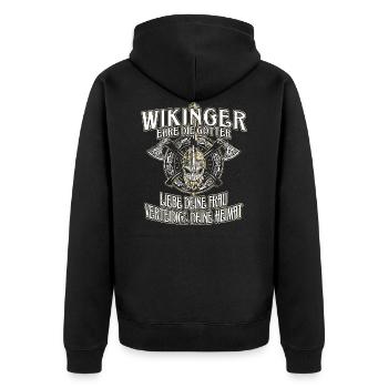 WIKINGER WERTE - Unisex Premium Bio Zip Hoodie - Schwarz - Hinten - Nico (187cm)