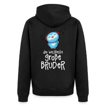 Der weltbeste große Bruder - Niedliche Musik Eule - Unisex Premium Bio Zip Hoodie - Schwarz - Hinten - Nico (187cm)