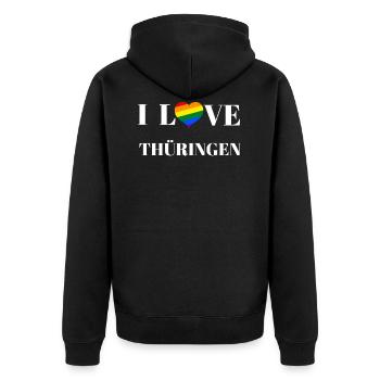 Thüringen - Geschenkidee - Unisex Premium Bio Zip Hoodie - Schwarz - Hinten - Nico (187cm)