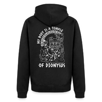 My Body Is A Temple Of Dionysus - Freude Alkohol - Unisex Premium Bio Zip Hoodie - Schwarz - Hinten - Nico (187cm)