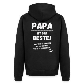 Papa ist der Beste - Unisex Premium Bio Zip Hoodie - Schwarz - Hinten - Nico (187cm)
