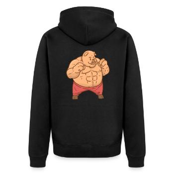 Schwein mit Sixpack Super Stark - Unisex Premium Bio Zip Hoodie - Schwarz - Hinten - Nico (187cm)