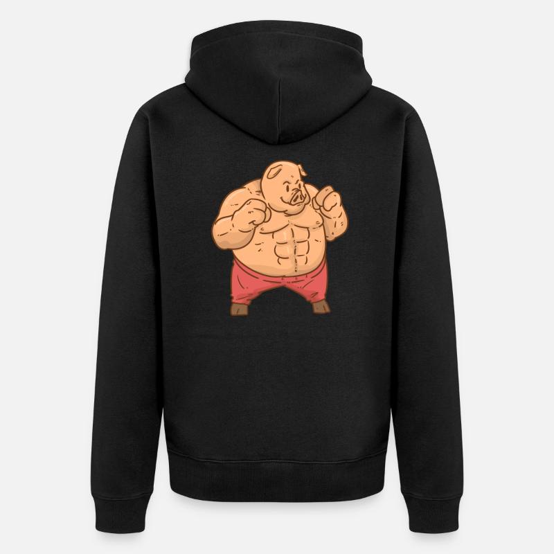 Cochon avec Sixpack Super Strong - Veste à capuche bio Premium Unisexe - noir