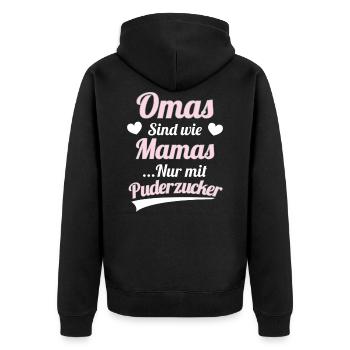 Omas sind wie mamas, nur mit puderzucker - Unisex Premium Bio Zip Hoodie - Schwarz - Hinten - Nico (187cm)