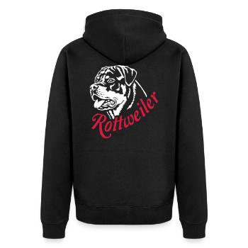 569 Rottweiler Rüde - Unisex Premium Bio Zip Hoodie - Schwarz - Hinten - Nico (187cm)