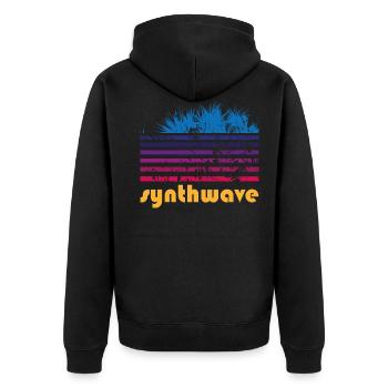 synthwave pandanus - Unisex Premium Bio Zip Hoodie - Schwarz - Hinten - Nico (187cm)