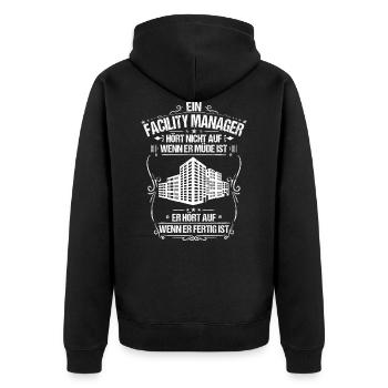 Facility Manager Facilities Management Geschenk - Unisex Premium Bio Zip Hoodie - Schwarz - Hinten - Nico (187cm)