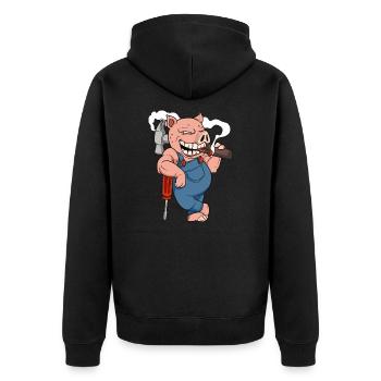 Mechanic pig piggy boss profession - Unisex Premium Organic Zip Hoodie - black - Back - Nico (187cm)