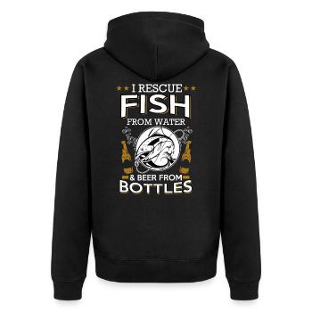 Angeln, Bier, Fisch, Fischen, Bierflasche - Unisex Premium Bio Zip Hoodie - Schwarz - Hinten - Nico (187cm)