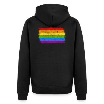Regenbogenfahne Flagge LGBT CSD schwul lesbisch - Unisex Premium Bio Zip Hoodie - Schwarz - Hinten - Nico (187cm)