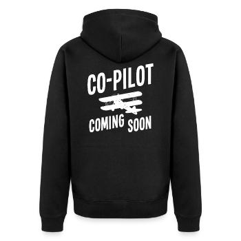 Co-pilote Coming Soon, parents Mama Papa pilote privé - Veste à capuche bio Premium Unisexe - noir - Dos - Nico (187cm)