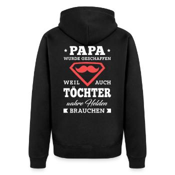 Bester Papa und wahrer Held, Vater Tochter Vorbild - Unisex Premium Bio Zip Hoodie - Schwarz - Hinten - Nico (187cm)