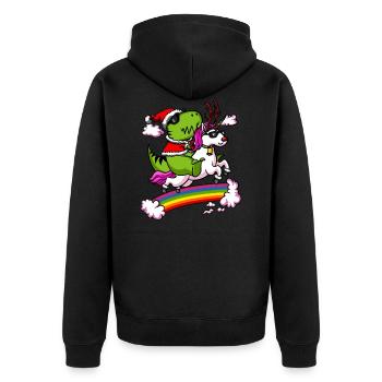 T-Rex Dinosaurier Santa Riding Unicorn Weihnachten - Unisex Premium Bio Zip Hoodie - Schwarz - Hinten - Nico (187cm)