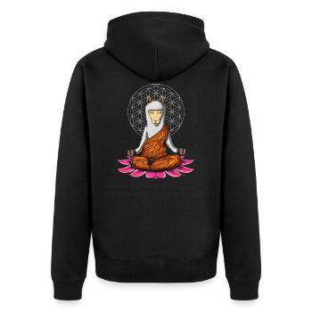 Lama Yoga Zen Alpaca Meditation Buddha Tier - Unisex Premium Bio Zip Hoodie - Schwarz - Hinten - Nico (187cm)