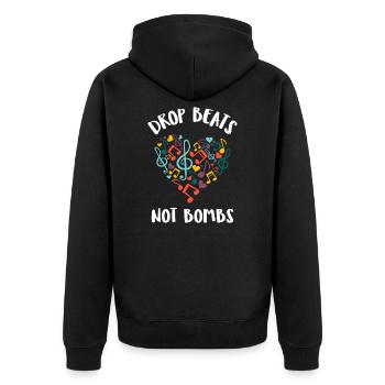 Drop Beats Not Bombs | Say Peace Gift Heart - Unisex Premium Organic Zip Hoodie - black - Back - Nico (187cm)