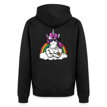 Magische Einhorn Fitness Gym Workout Regenbogen - Unisex Premium Bio Zip Hoodie - Schwarz - Hinten - Nico (187cm)