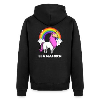 Llamacorn Unicorn Llama Alpaca Magical Animal - Unisex Premium Organic Zip Hoodie - black - Back - Nico (187cm)