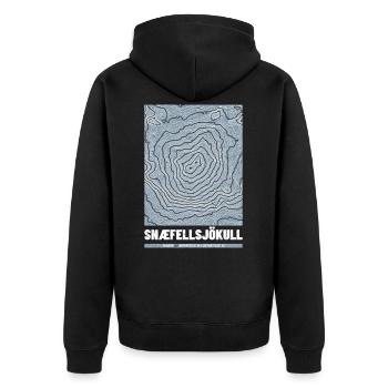 Snaefellsjökull | Landkarte Topografie Grunge - Unisex Premium Bio Zip Hoodie - Schwarz - Hinten - Nico (187cm)