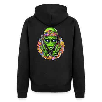 Funny Hippie Alien Psychedelic Peace Sign - Unisex Premium Organic Zip Hoodie - black - Back - Nico (187cm)