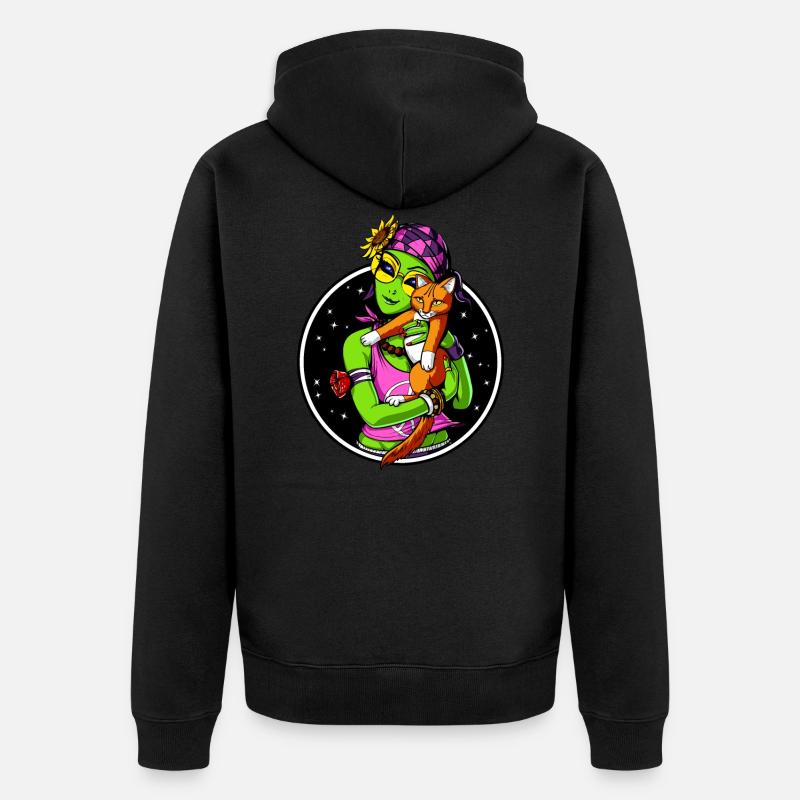Space Alien Cat - Chaton mignon - Veste à capuche bio Premium Unisexe - noir