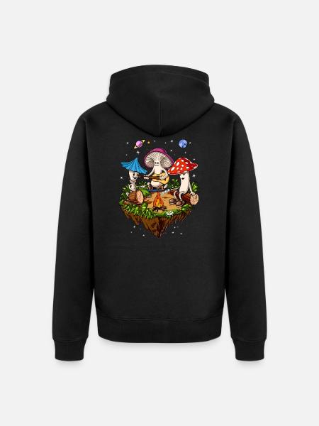 Psycocelowa wycieczka psotocybinowa z grzybami hipisowskiej magii - Ekologiczna rozpinana bluza z kapturem Premium unisex - czarny