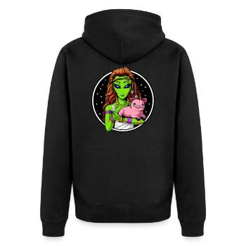 Space Alien Hippie Vegan Girl - Unisex Premium Bio Zip Hoodie - Schwarz - Hinten - Nico (187cm)