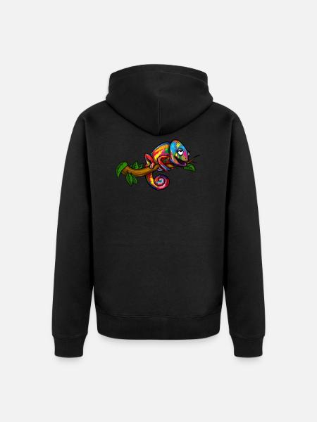 Regenbogen-Chamäleon-buntes Eidechsen-Reptil - Unisex Premium Bio Zip Hoodie - Schwarz