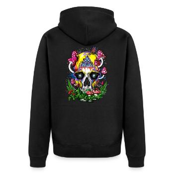 Magic Mushrooms Skull Psychedelic Fungus Trip - Unisex Premium Organic Zip Hoodie - black - Back - Nico (187cm)