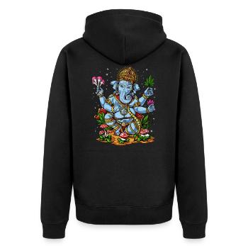 Ganesha Hindu Elephant God Psychedelic Weed Shroom - Unisex Premium Bio Zip Hoodie - Schwarz - Hinten - Nico (187cm)