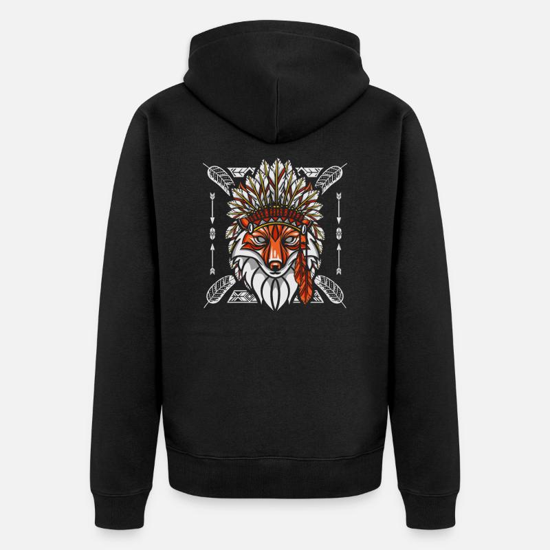 Fuchs Schamane Indianer - Unisex Premium Bio Zip Hoodie - Schwarz
