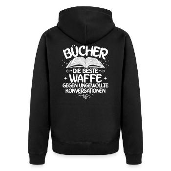 Buch Lesen Bücher Leser Leseratte Bücherwurm - Unisex Premium Bio Zip Hoodie - Schwarz - Hinten - Nico (187cm)