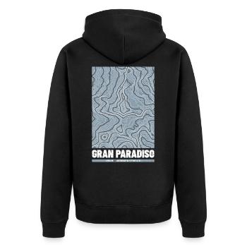 Gran Paradiso | Map Topography Grunge - Unisex Premium Organic Zip Hoodie - black - Back - Nico (187cm)