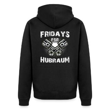 Fridays for Hubraum - Unisex Premium Bio Zip Hoodie - Schwarz - Hinten - Nico (187cm)