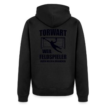 Fußball Torwart Torhüter Tormann Hüter Geschenk - Unisex Premium Bio Zip Hoodie - Schwarz - Hinten - Nico (187cm)