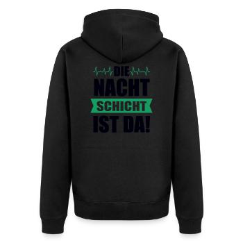 Nachtschicht Nacht Schicht Ärzte Spruch Geschenk - Unisex Premium Bio Zip Hoodie - Schwarz - Hinten - Nico (187cm)