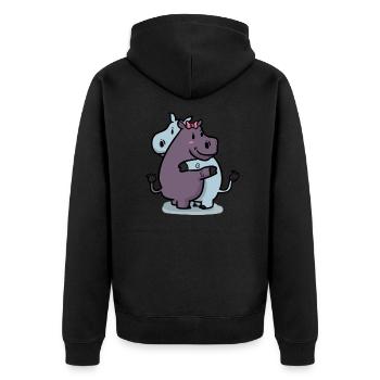 Hippo Lovers Hippo Liebe - Unisex Premium Bio Zip Hoodie - Schwarz - Hinten - Nico (187cm)