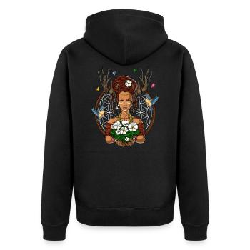 Ayahuasca-Schamanen-Hippie-Wald - Unisex Premium Bio Zip Hoodie - Schwarz - Hinten - Nico (187cm)