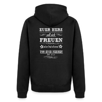 Euer Herz soll sich freuen - Unisex Premium Bio Zip Hoodie - Schwarz - Hinten - Nico (187cm)