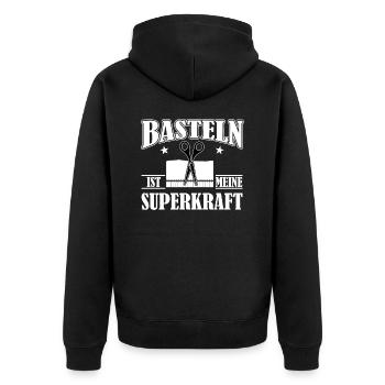 Basteln ist meine Superkraft - Unisex Premium Bio Zip Hoodie - Schwarz - Hinten - Nico (187cm)