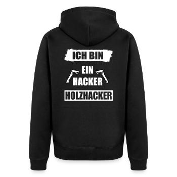 Ich bin ein Holzhacker - Unisex Premium Bio Zip Hoodie - Schwarz - Hinten - Nico (187cm)