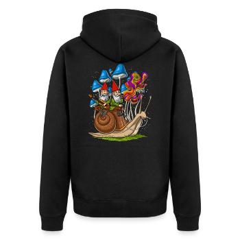 Zwerge reiten Schneckenpilze - Unisex Premium Bio Zip Hoodie - Schwarz - Hinten - Nico (187cm)