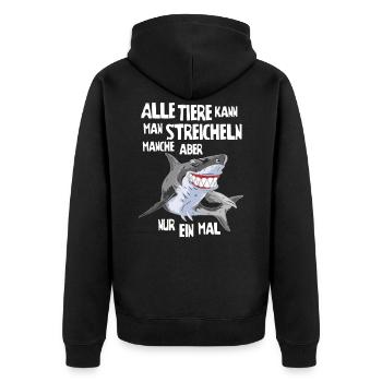 Hai Fisch - Unisex Premium Bio Zip Hoodie - Schwarz - Hinten - Nico (187cm)